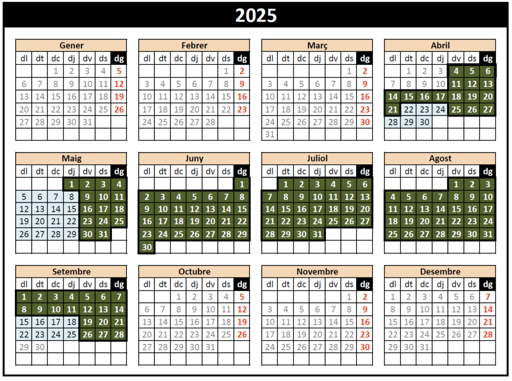 Calendari Càmping Ridaura 2025